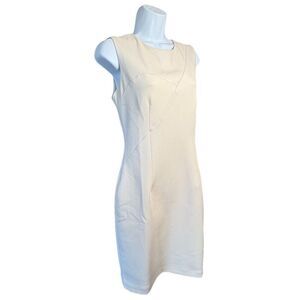 DKNY Cream Sleeveless Sheath Dress Women’s Size 4 Asymmetric Detail Exposed Zip